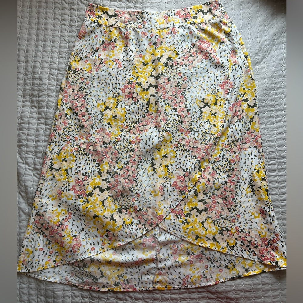 LOFT Yellow and Pink Floral Midi Skirt